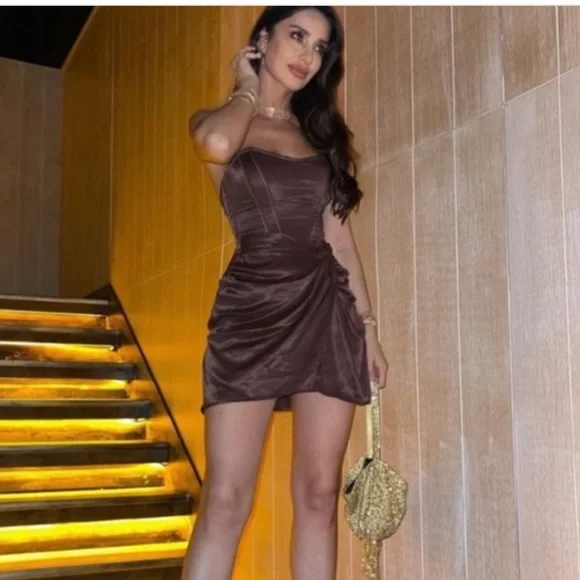 Zara Brown Satin Corset Mini Dress - Picture 3 of 5